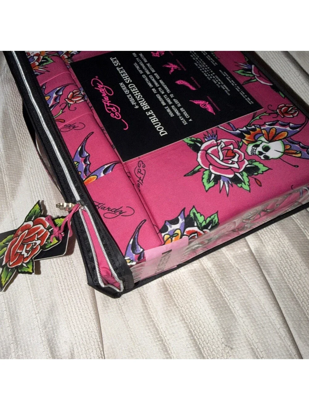 Ed Hardy Pink Six Piece Queen Sheet Set.